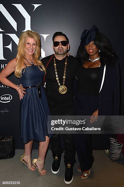 Melissa D. Gordon, Jeff Calderon and Miss Bon Vivant attend the Leanne Marshall fashion show at The New York Fashion Week: The Shows September 2016...