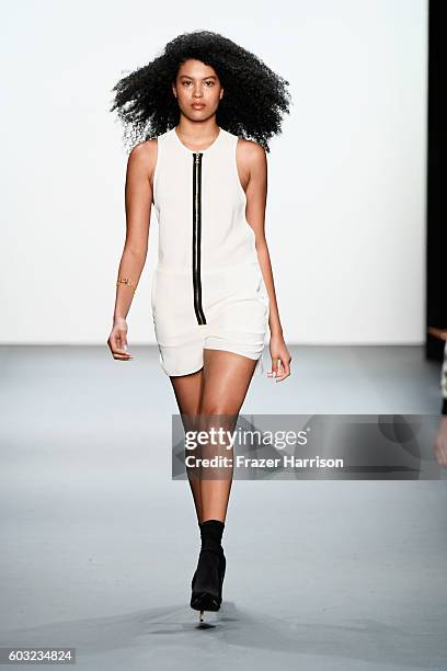 Model walks the runway at the ARTISTIX fashion show diuring New York Fashion Week: The Shows at The Dock, Skylight at Moynihan Station on September...