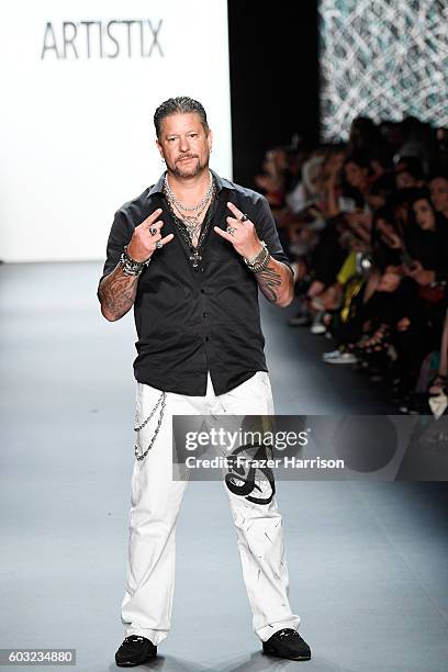 Designer Greg Polisseni walks the runway at the ARTISTIX fashion show diuring New York Fashion Week: The Shows at The Dock, Skylight at Moynihan...