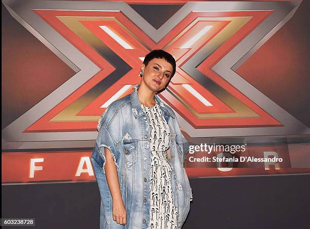 Singer Arisa attends the press conference for 'X Factor X' on September 12, 2016 in Milan, Italy.