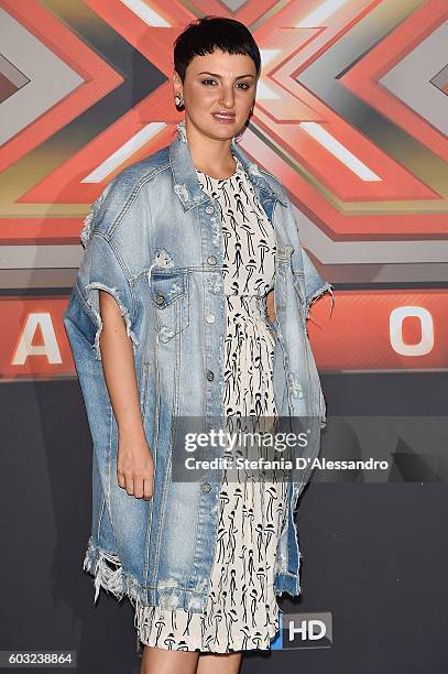 Singer Arisa attends the press conference for 'X Factor X' on September 12, 2016 in Milan, Italy.