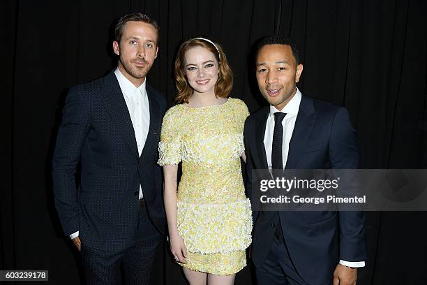 Actors Ryan Gosling, Emma Stone and Musician/Actor John Legend attend the "La La Land" premiere during the 2016 Toronto International Film Festival...