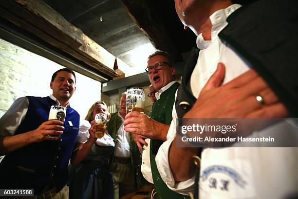 The heads of the six Munich breweries gather for the annual beer tasting prior to the 2016 Oktoberfest in the cellar of the Munich Beer and...