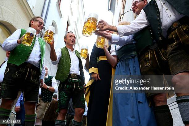 The heads of the six Munich breweries along with the Muenchner Kindl Oktoberfest female patron gather for the annual beer tasting prior to the 2016...