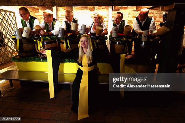 The heads of the six Munich breweries along with the Muenchner Kindl Oktoberfest female patron Viktoria Ostler gather for the annual beer tasting...