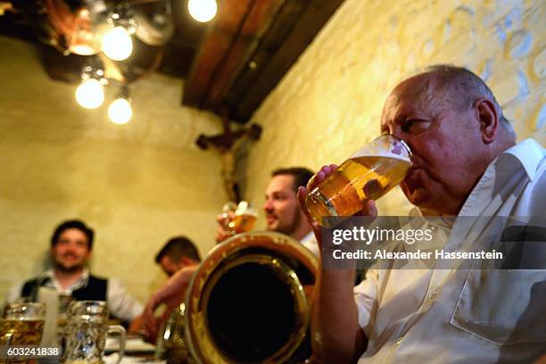 The heads of the six Munich breweries as well as the owners of the Oktoberfest tents gather for the annual beer tasting prior to the 2016 Oktoberfest...