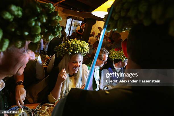 The heads of the six Munich breweries along with the Muenchner Kindl Oktoberfest female patron Victoria Ostler gather for the annual beer tasting...