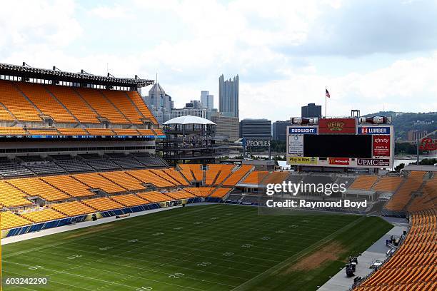 Pittsburgh Steelers playing field inside Heinz Field, home of the Pittsburgh Steelers and Pittsburgh Panthers football teams in Pittsburgh,...