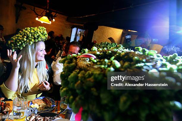 The heads of the six Munich breweries along with the Muenchner Kindl Oktoberfest female patron Victoria Ostler gather for the annual beer tasting...