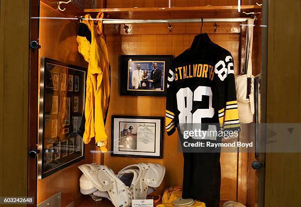 John Stallworth locker encased in the Pittsburgh Steelers 'Walk Of Fame' in the Great Hall concourse inside Heinz Field, home of the Pittsburgh...