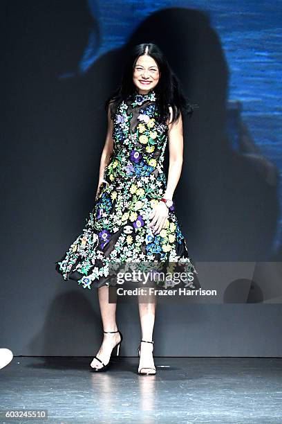 Designer Vivienne Tam takes a bow on the runway at the Vivienne Tam fashion show during New York Fashion Week: The Shows at The Arc, Skylight at...