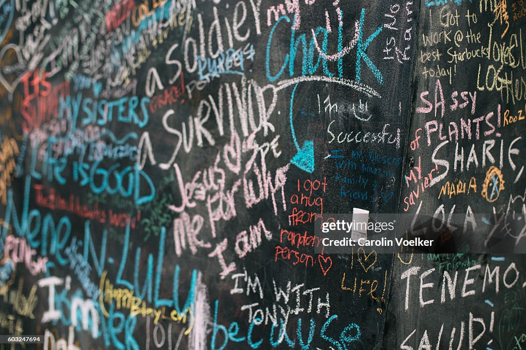 Colourful chalk messages on a board in Chicago
