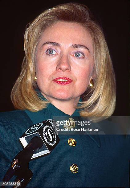 First Lady Hillary Clinton attends the Woman Of The Year awards held at the Sheraton Hotel in New York, New York, 1995.