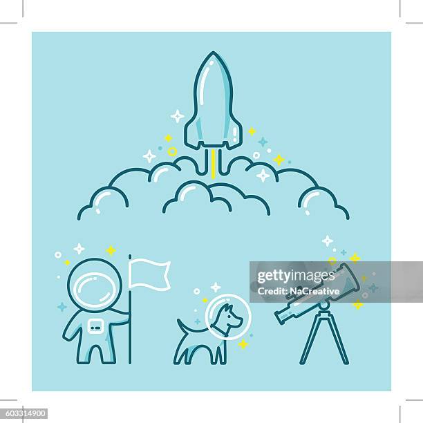 stockillustraties, clipart, cartoons en iconen met astronautics space illustration set - astronaut