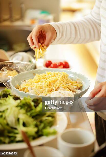 hands of woman making sushi - grated cheese stock pictures, royalty-free photos & images