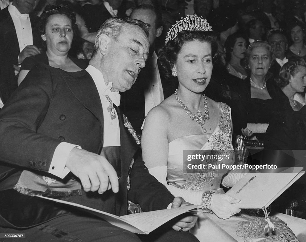 Queen Elizabeth II And Earl Mountbatten At Film Premiere