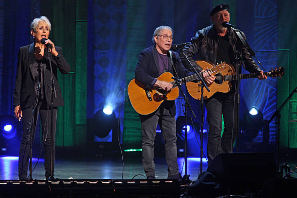 75th Birthday Celebration" at Beacon Theater on Wednesday night, January 27, 2016.This image:From left, Joan Baez, Paul Simon and Richard Thompson...