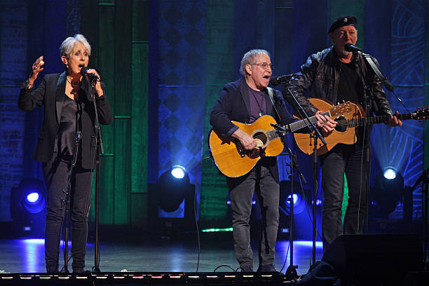 75th Birthday Celebration" at Beacon Theater on Wednesday night, January 27, 2016.This image:From left, Joan Baez, Paul Simon and Richard Thompson...