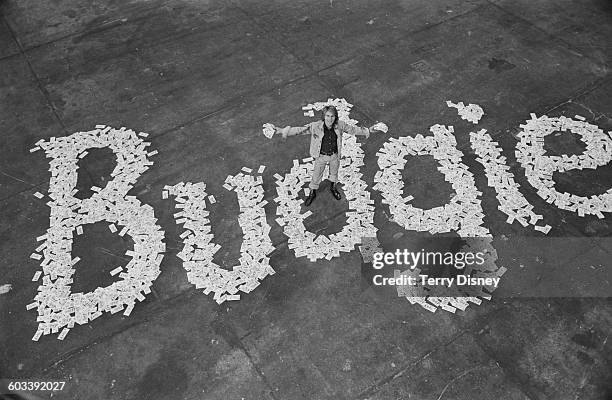 British actor and singer Adam Faith at Radlett in Hertfordshire where he is filming the television series 'Budgie', UK, 12th February 1971.