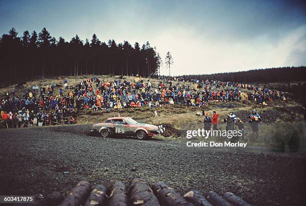 Tony Pond of Great Britain drives the British Leyland Cars Triumph TR7 with co driver Fred Gallagher during a stage of the FIA World Rally...