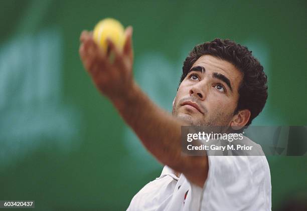 Pete Sampras of the United States serves to Michael Chang during their Men's Singles Final match of the Salem OpenTennis Championship on 14 April...