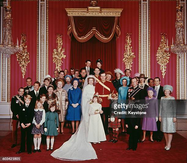 The wedding of Anne, Princess Royal to Mark Phillips, London, UK, 14th November 1973. Also pictured are Queen Elizabeth II, the Queen Mother,...