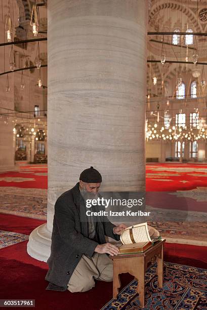 old man praying at fatih mosque istanbul turkey - fatih mosque stock pictures, royalty-free photos & images