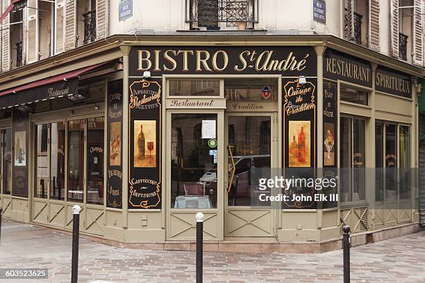 paris, bistro st andre restaurant - cafe front stock pictures, royalty-free photos & images