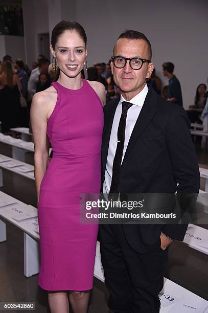 Coco Rocha and Steven Kolb attends the Zac Posen fashion show during New York Fashion Week September 2016 at Spring Studios on September 12, 2016 in...
