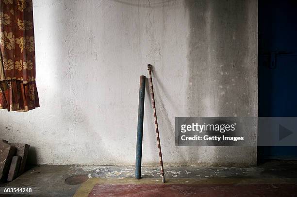 Metal rods that 9 year old Gitanjali's father threatened to beat her and her mother with are seen on August 1, 2016 in Uttar Pradesh, India. Her 30...