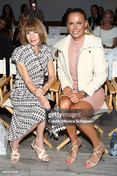 Anna Wintour and Caroline Wozniacki attend the Serena Williams Signature Statement Collection By HSN during Style360 Fashion Week at Metropolitan...