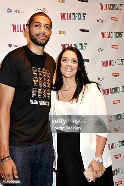 Nicolas Batum and Aurelie Batum attend the 'Nola Circus' Paris Premiere at Gaumont Opera Capucines on September 12, 2016 in Paris, France.