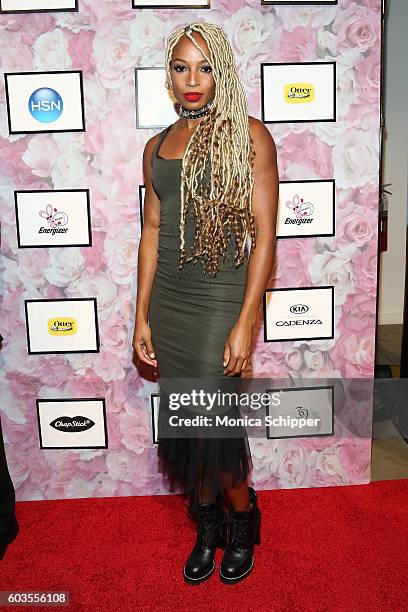 Natasha Hastings attends the Serena Williams Signature Statement Collection By HSN during Style360 Fashion Week at Metropolitan West on September 12,...
