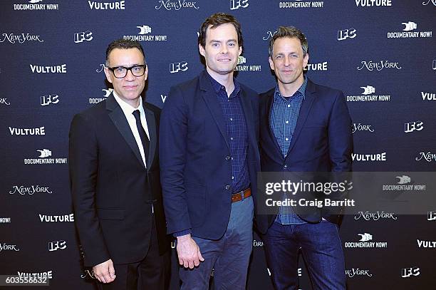 Actors Fred Armisen, Bill Hader and Seth Meyers attend as IFC, New York Magazine and Vulture host the premiere of "Documentary Now" at the New Museum...