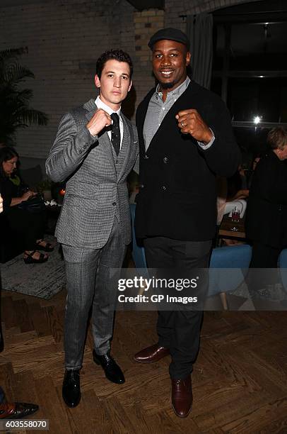 Former professional boxer Lennox Lewis and actor Miles Teller attend "Bleed For This" TIFF Party At STORYS Toronto Hosted By CIROC at Storys Building...