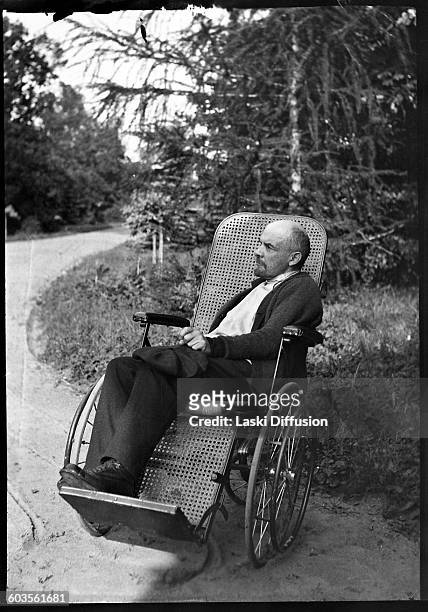 Vladimir Ilyich Ulyanov Lenin in the wheelchair, in the summer 1923, in Gorki, Soviet Union.