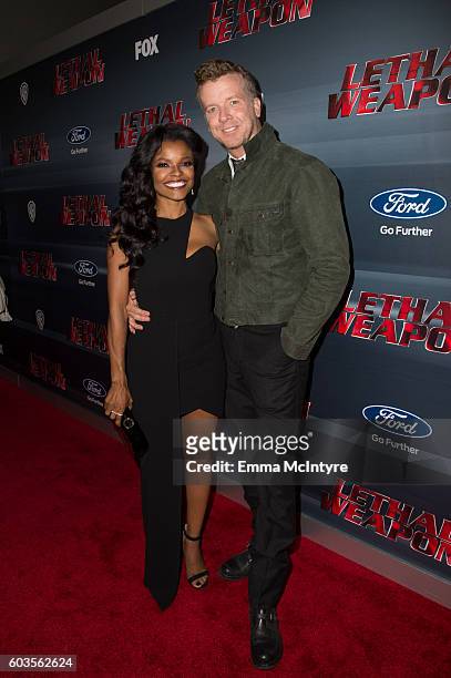 Actress Keesha Sharp and director Joseph McGinty Nichol aka 'McG' attend the premiere Of Fox Network's 'Lethal Weapon' at NeueHouse Hollywood on...