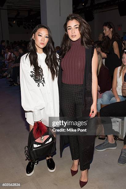 Actress Arden Cho and Lauren Jauregui of the musical group Fifth Harmony attend the Leanne Marshall fashion show during New York Fashion Week...