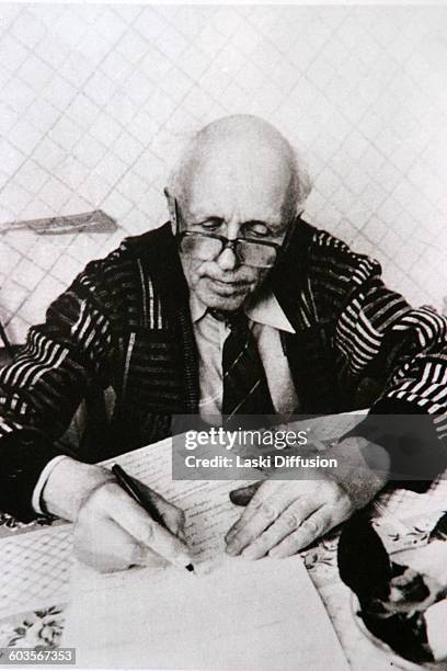 Russian nuclear physicist, human rights activist and Nobel Peace Prize laureate Andrei Sakharov at work. USSR, 1989.