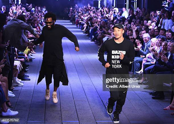 Designers Maxwell Osborne and Dao-Yi Chow walk the runway at the DKNY Women fashion show during New York Fashion Week: The Shows September 2016 at...