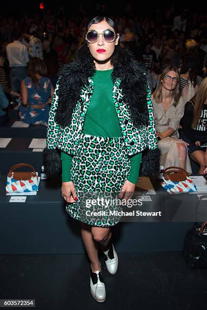 Mia Moretti attends the Jeremy Scott fashion show during September 2016 New York Fashion Week: The Shows at The Arc, Skylight at Moynihan Station on...