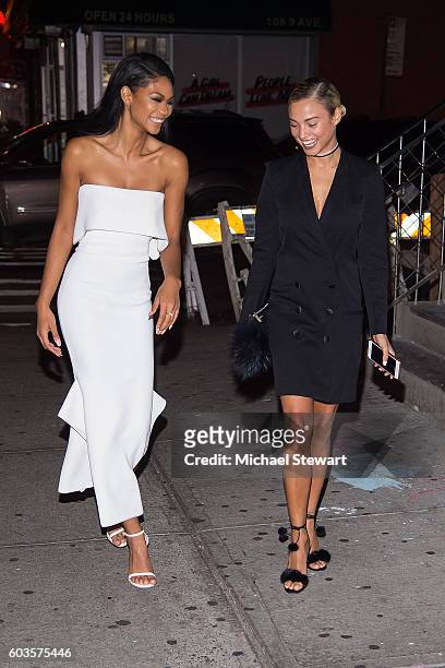 Model Chanel Iman and Rose Bertram are seen in the Meatpacking District on September 12, 2016 in New York City.