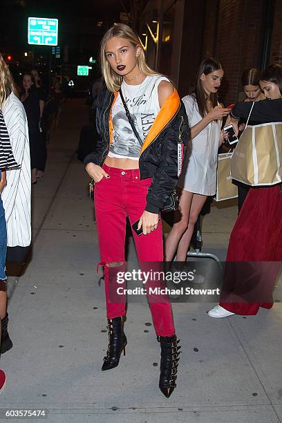 Model Romee Strijd is seen in the Meatpacking District on September 12, 2016 in New York City.