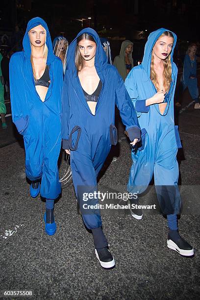 Models Romee Strijd, Taylor Hill and Stella Maxwell are seen in the Meatpacking District on September 12, 2016 in New York City.