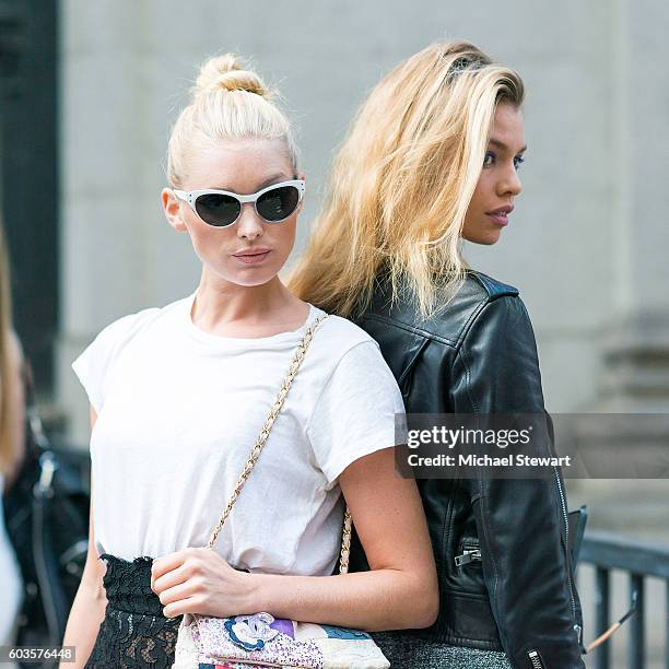 Model Elsa Hosk and Stella Maxwell are seen in Midtown on September 12, 2016 in New York City.