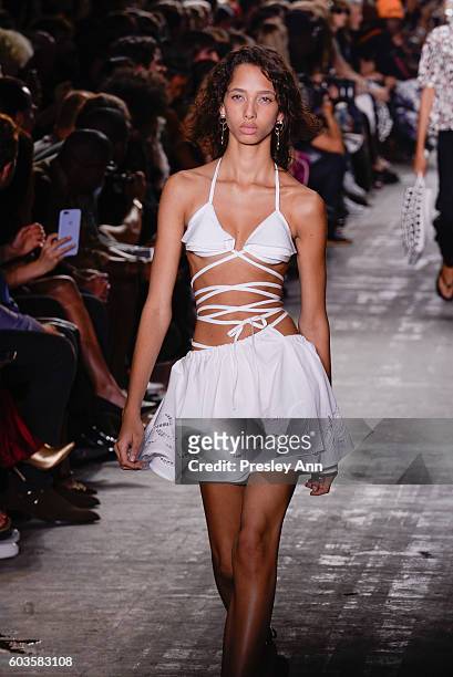 Model walks the runway at the Alexander Wang fashion show during New York Fashion Week at Pier 94 on September 10, 2016 in New York City.