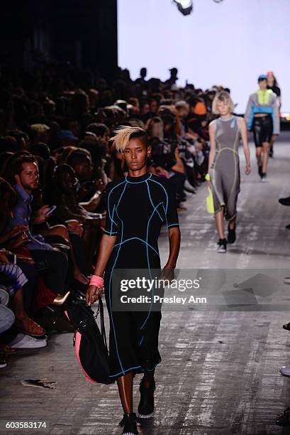 Model walks the runway at the Alexander Wang fashion show during New York Fashion Week at Pier 94 on September 10, 2016 in New York City.