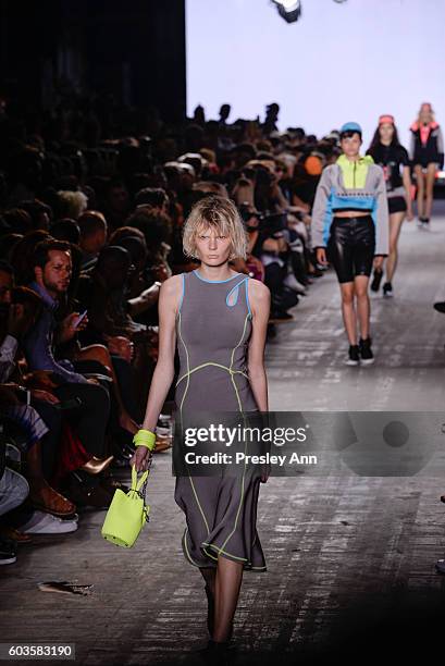 Model walks the runway at the Alexander Wang fashion show during New York Fashion Week at Pier 94 on September 10, 2016 in New York City.