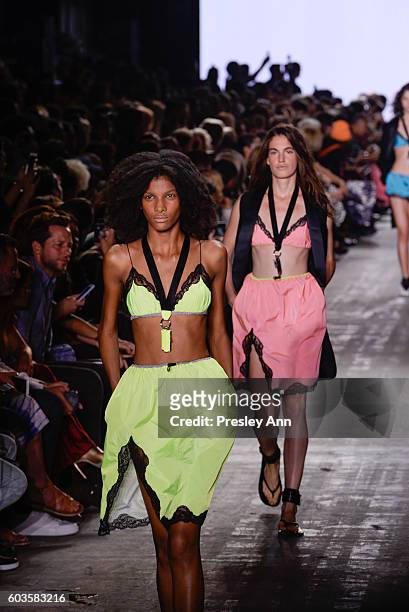 Model walks the runway at the Alexander Wang fashion show during New York Fashion Week at Pier 94 on September 10, 2016 in New York City.