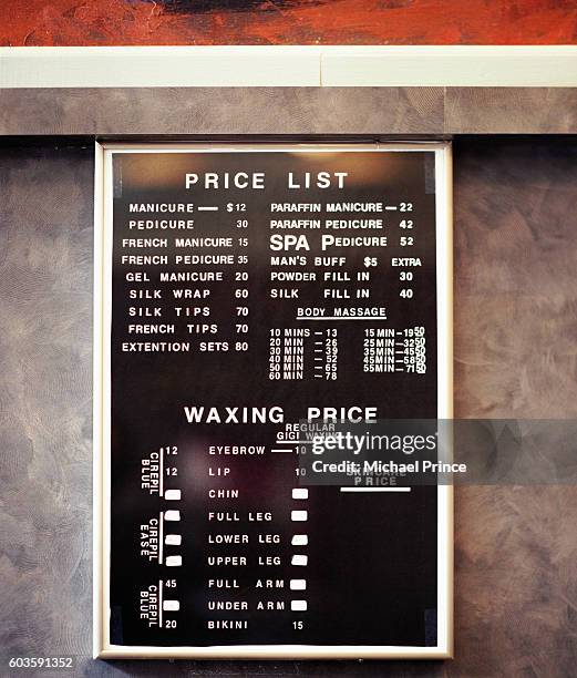 price list at nail salon - price list cosmetology stock pictures, royalty-free photos & images